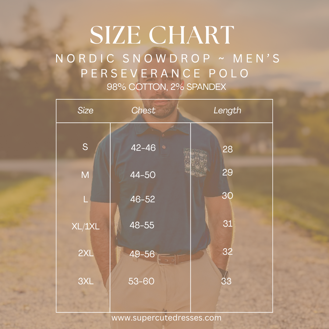 Size chart for men's polo shirts.
