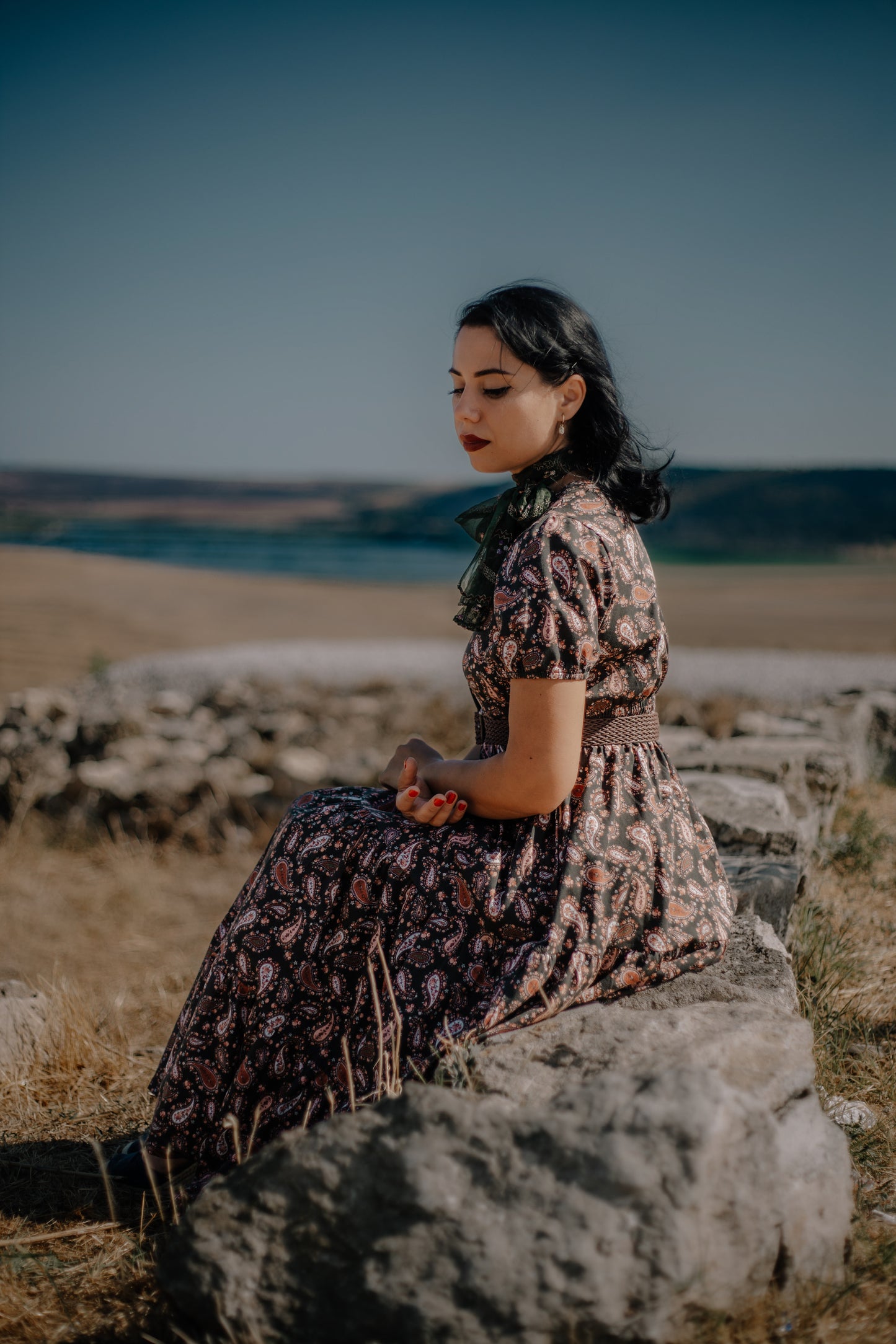 woman wearing a modest nursing floral dress