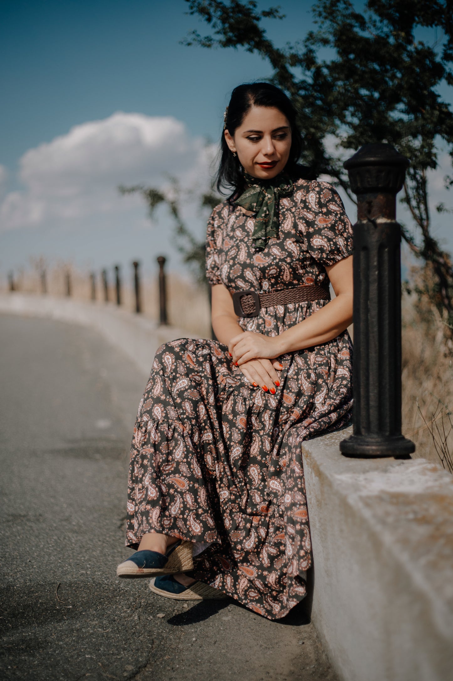 woman wearing a modest nursing floral dress
