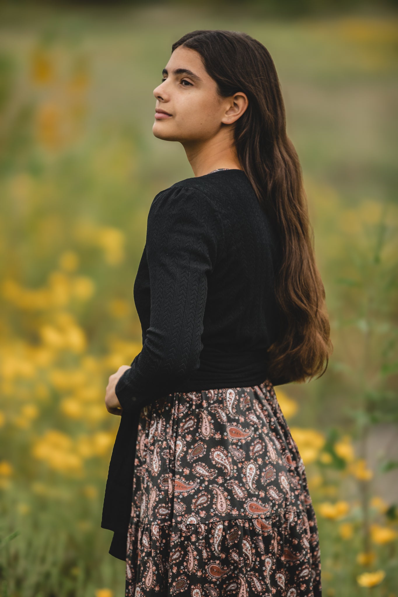 woman wearing a modest nursing floral dress