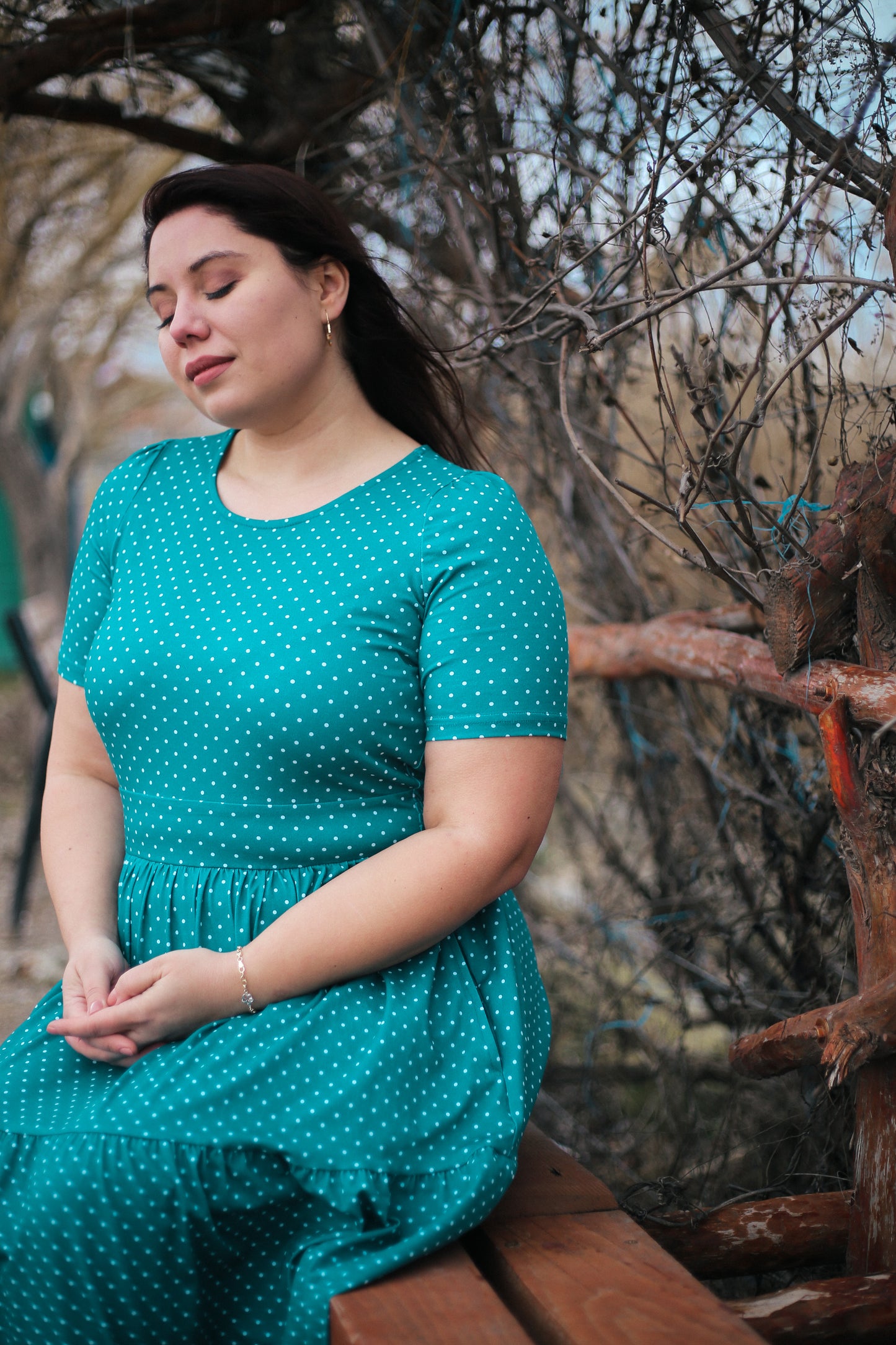 woman wearing modest nursing dress