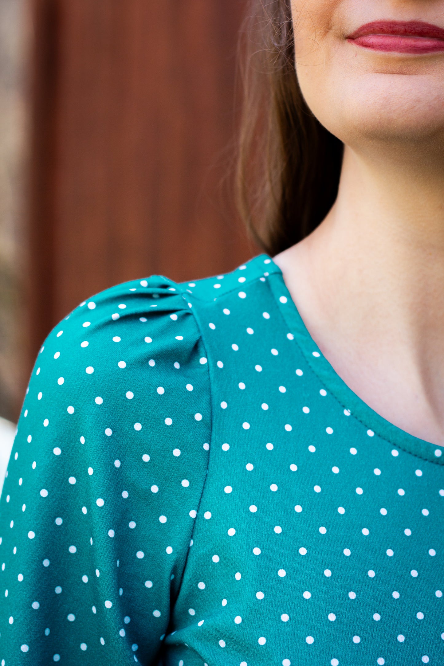 woman wearing modest nursing dress