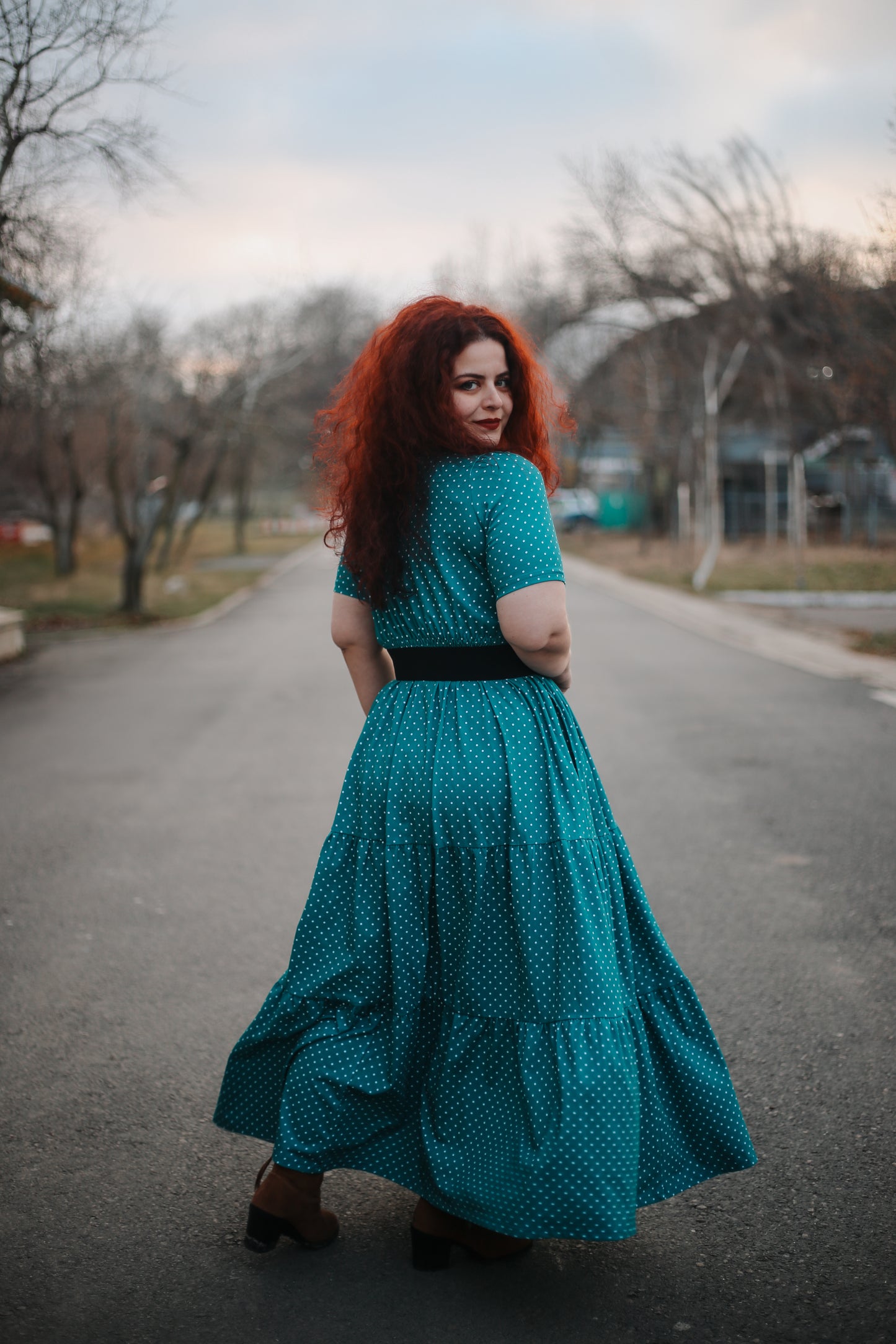 woman wearing modest nursing dress