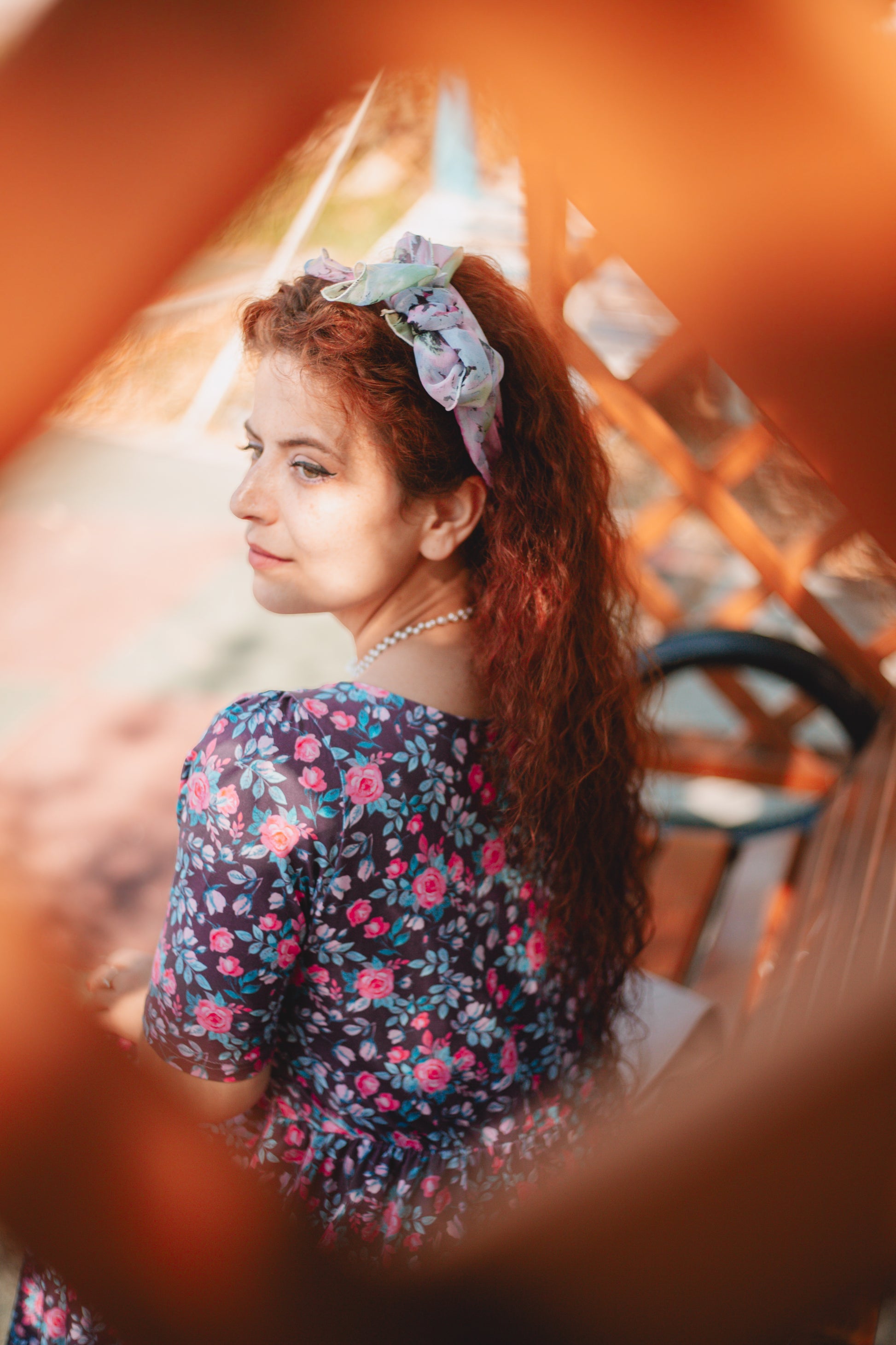 woman wearing a modest nursing floral dress