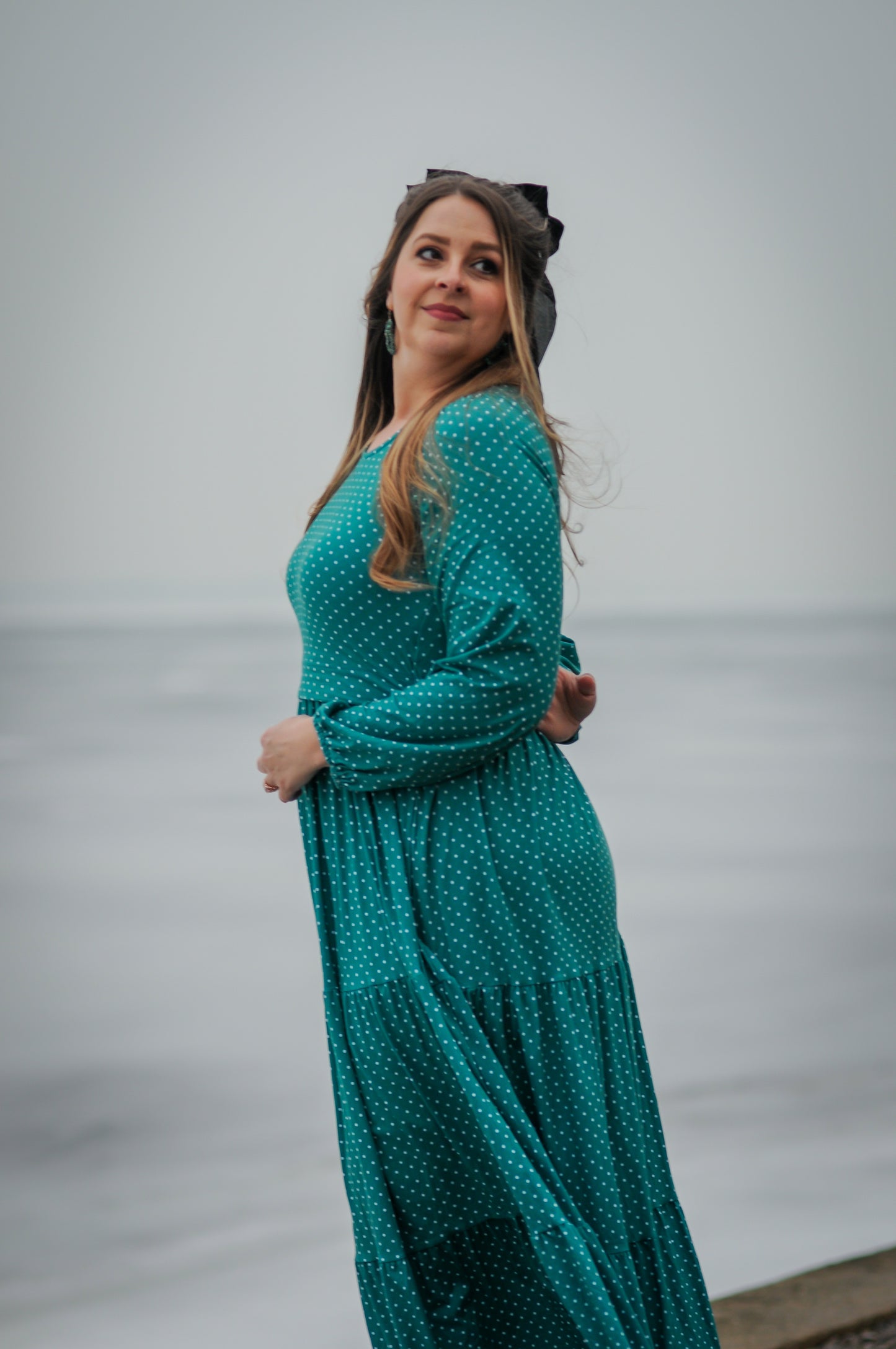 woman wearing modest nursing dress