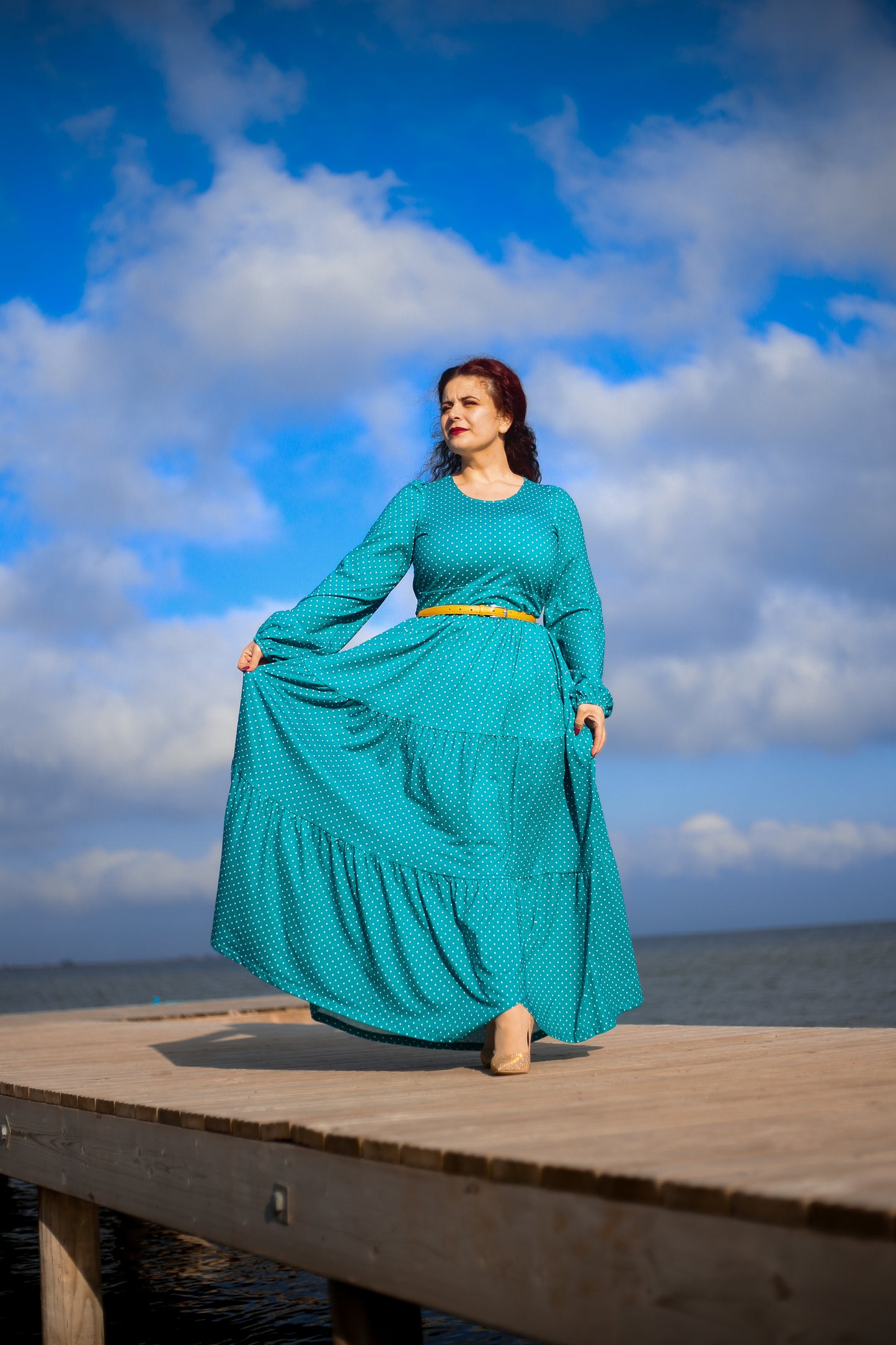 woman wearing modest nursing dress