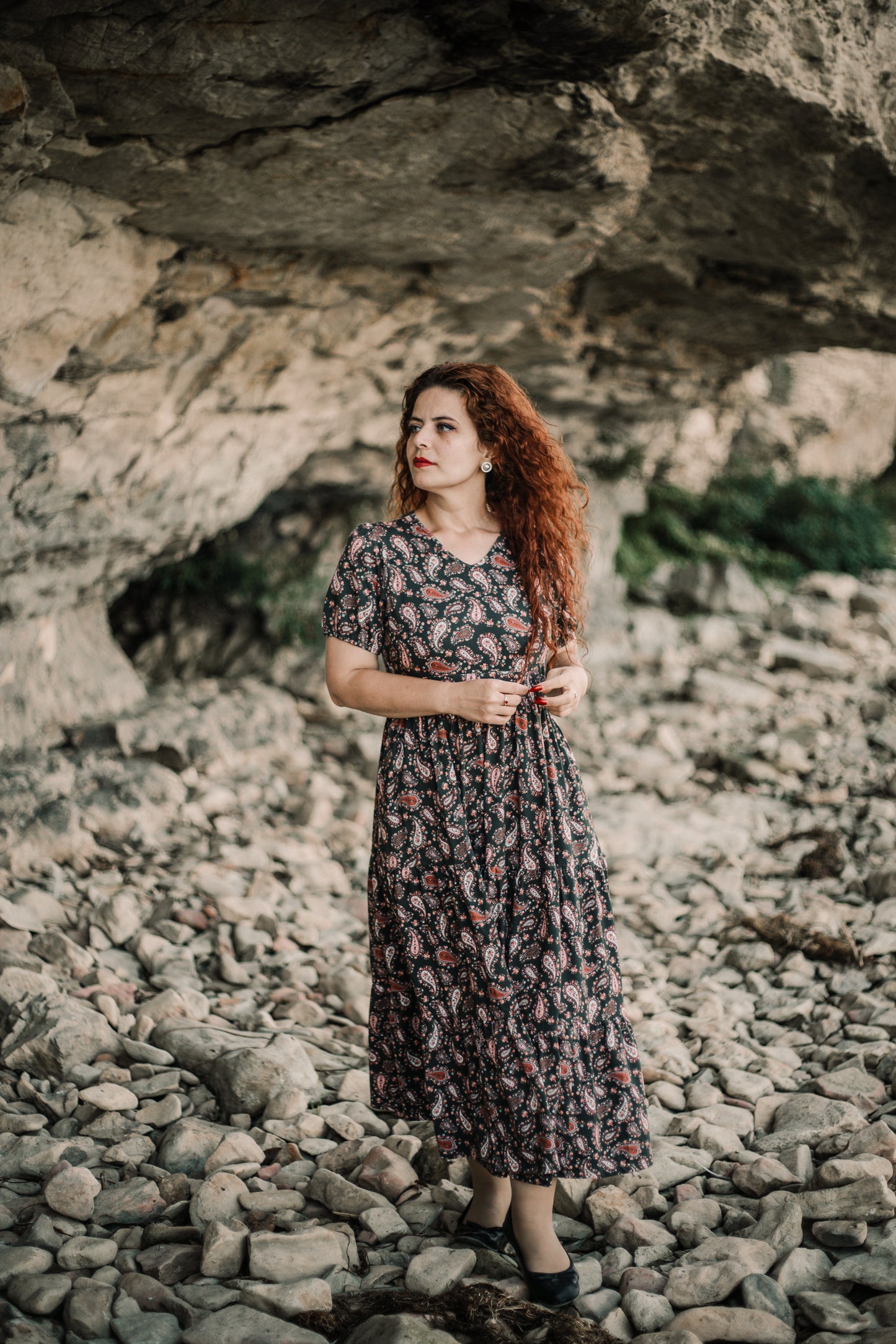 woman wearing a modest nursing floral dress