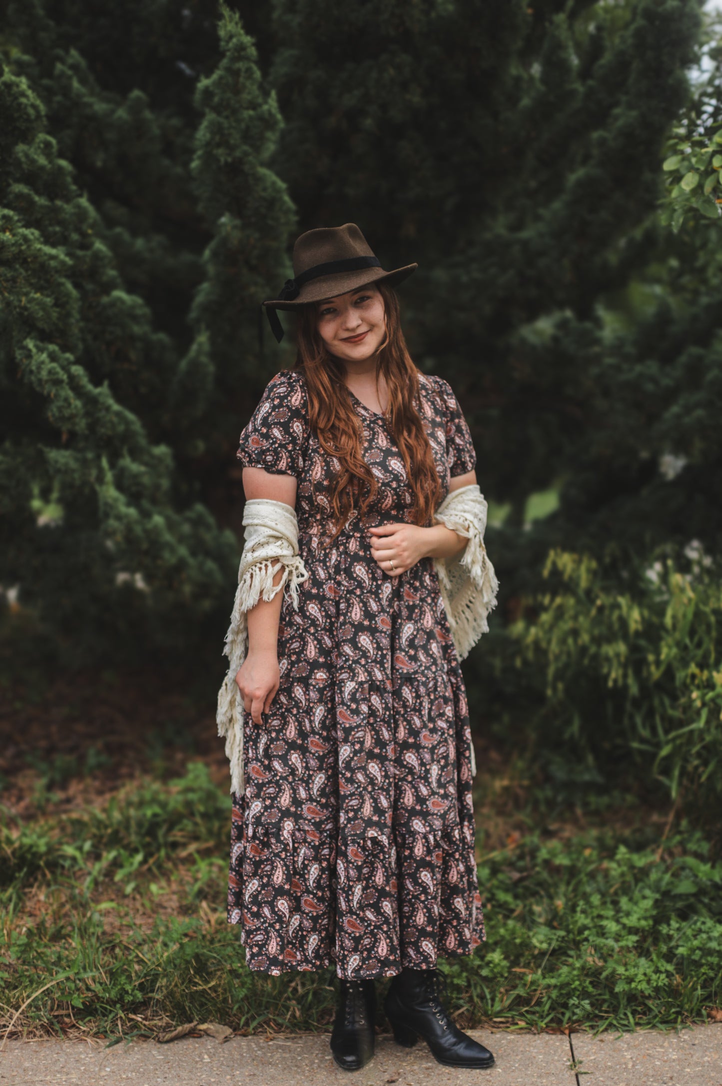 woman wearing a modest nursing floral dress