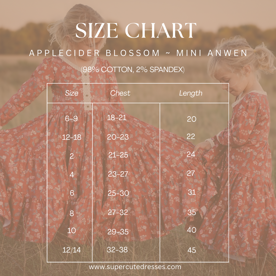 Size chart for Mini Anwen Dress
