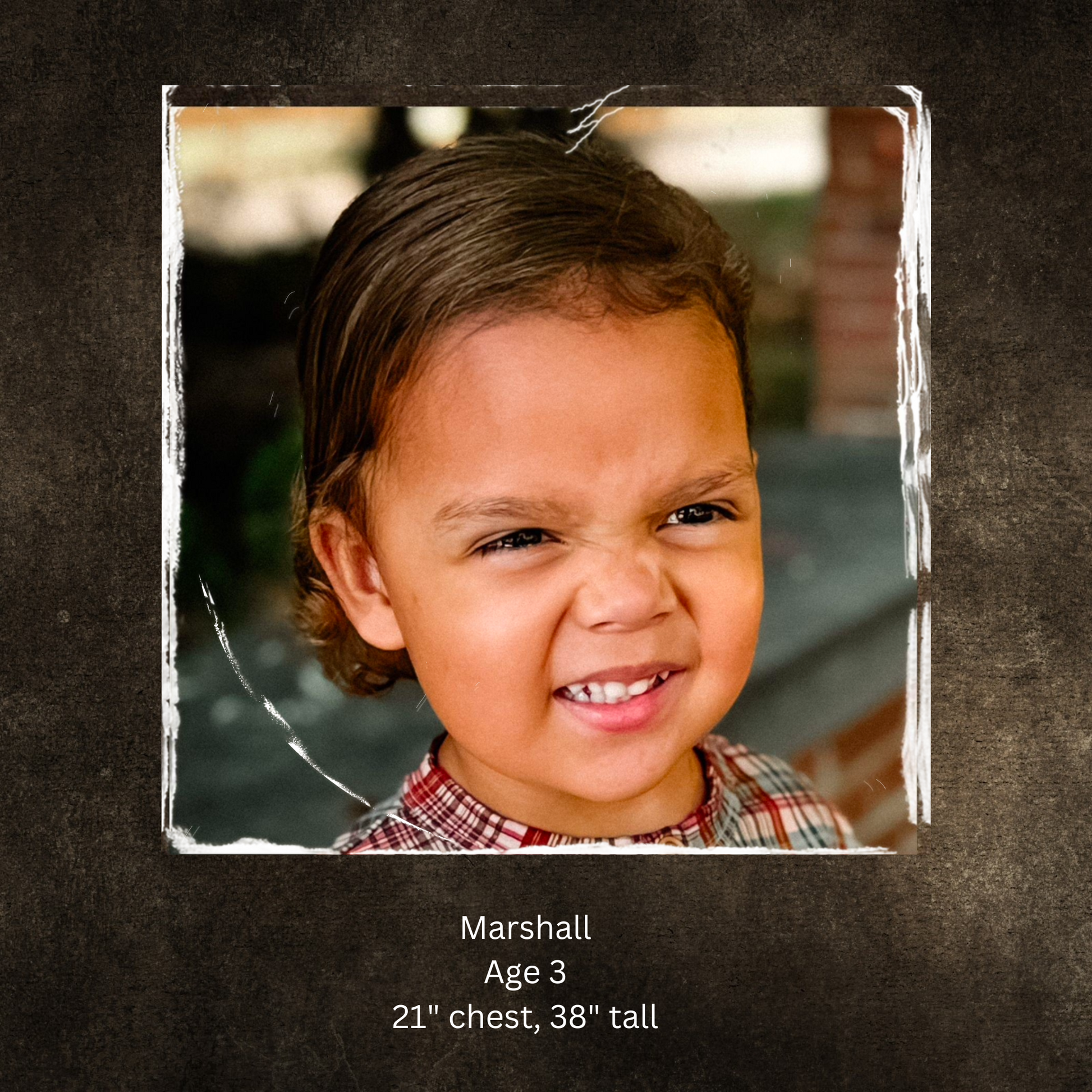 Boy's model stats with decorative frame