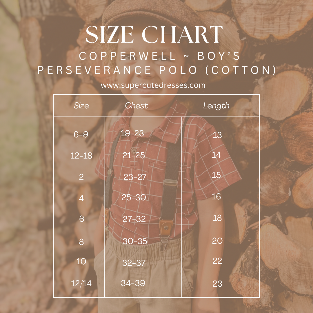Copperwell boy's polo size chart