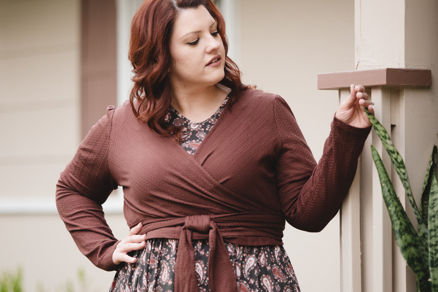woman wearing a modest nursing floral dress
