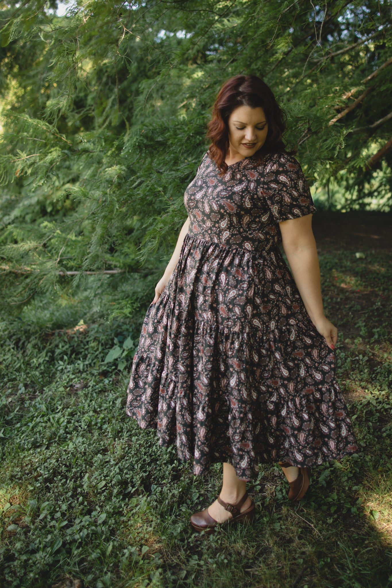 woman wearing a modest nursing floral dress