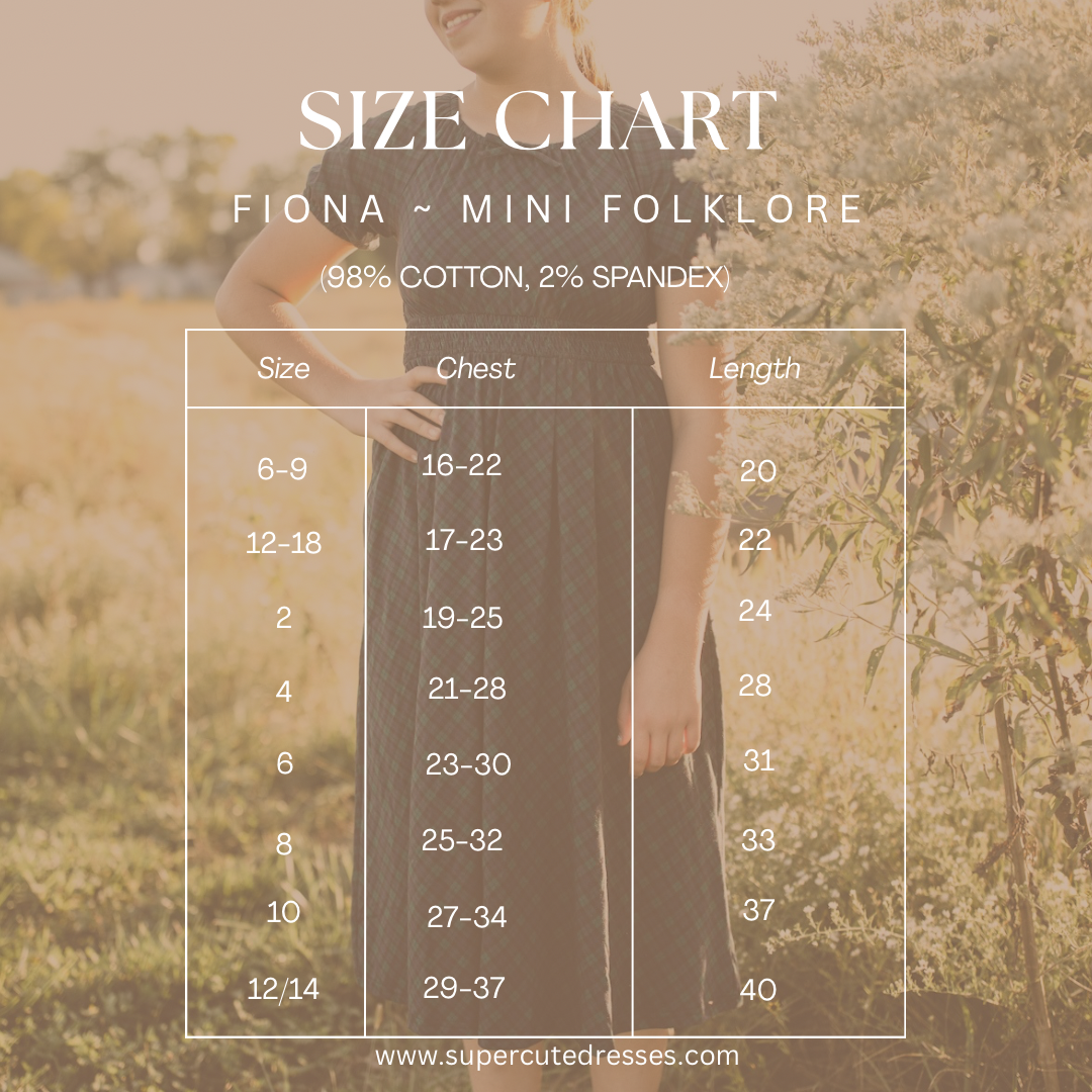 Size chart for dress measurements