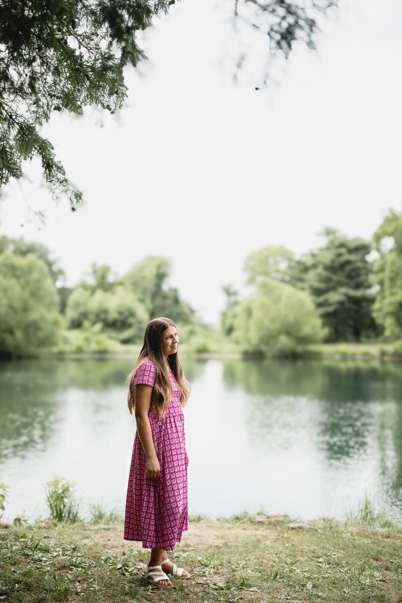 Young girl in a modest pink dress