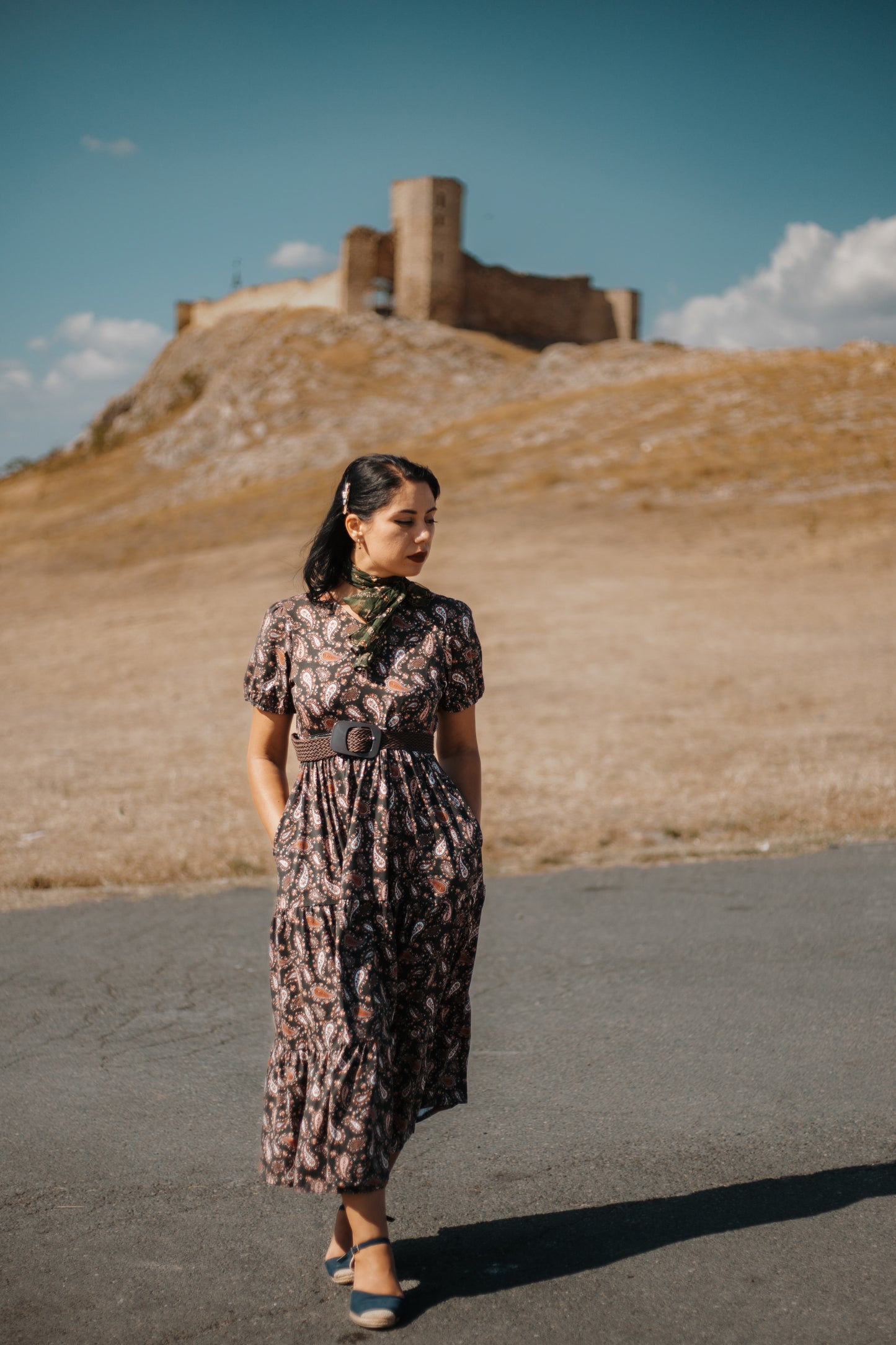 woman wearing a modest nursing floral dress
