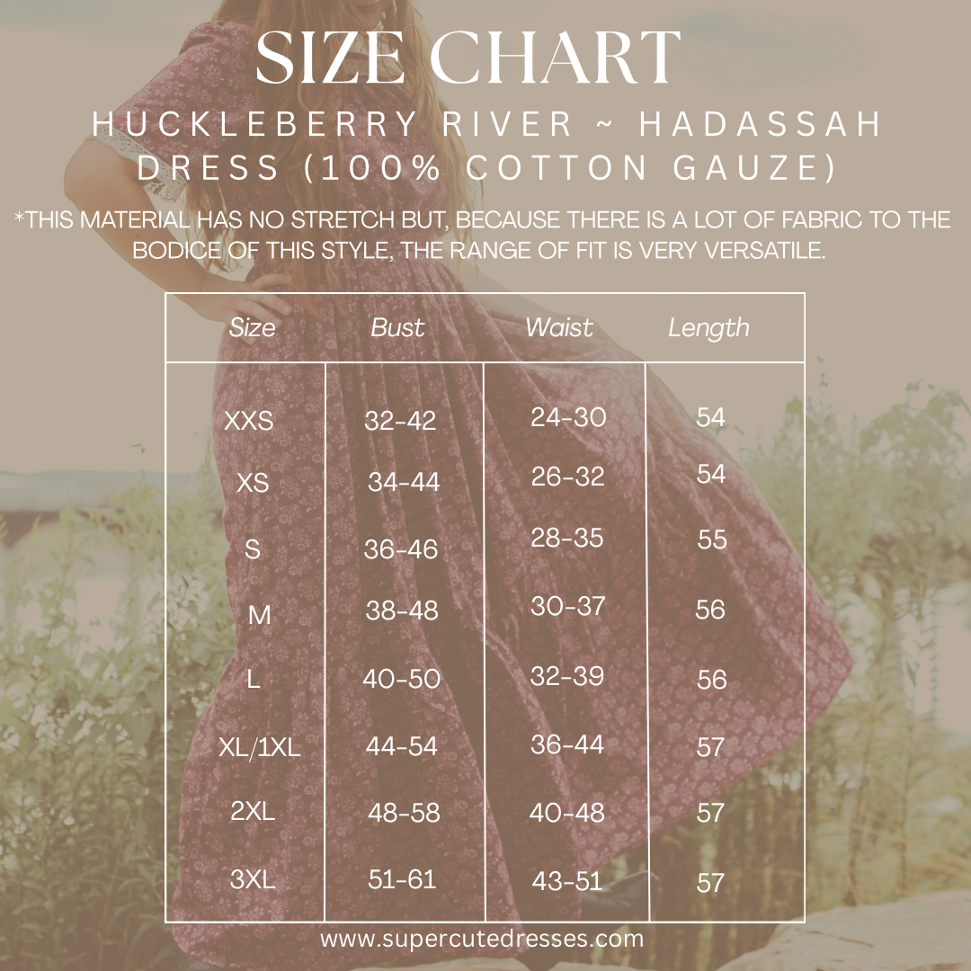 Size chart for modest nursing dress sizes
