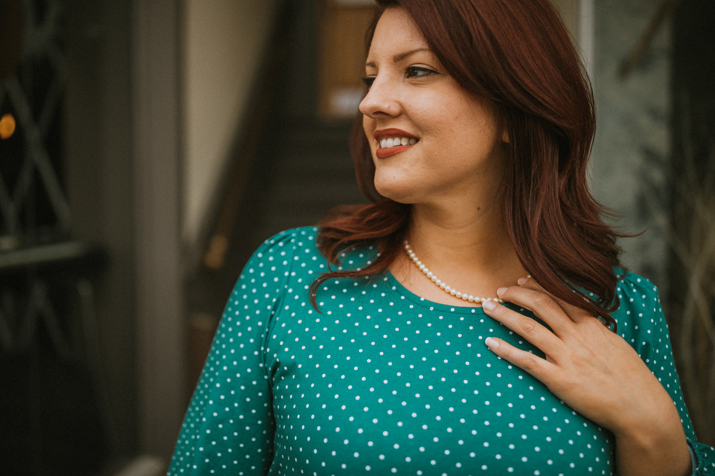 woman wearing modest nursing dress