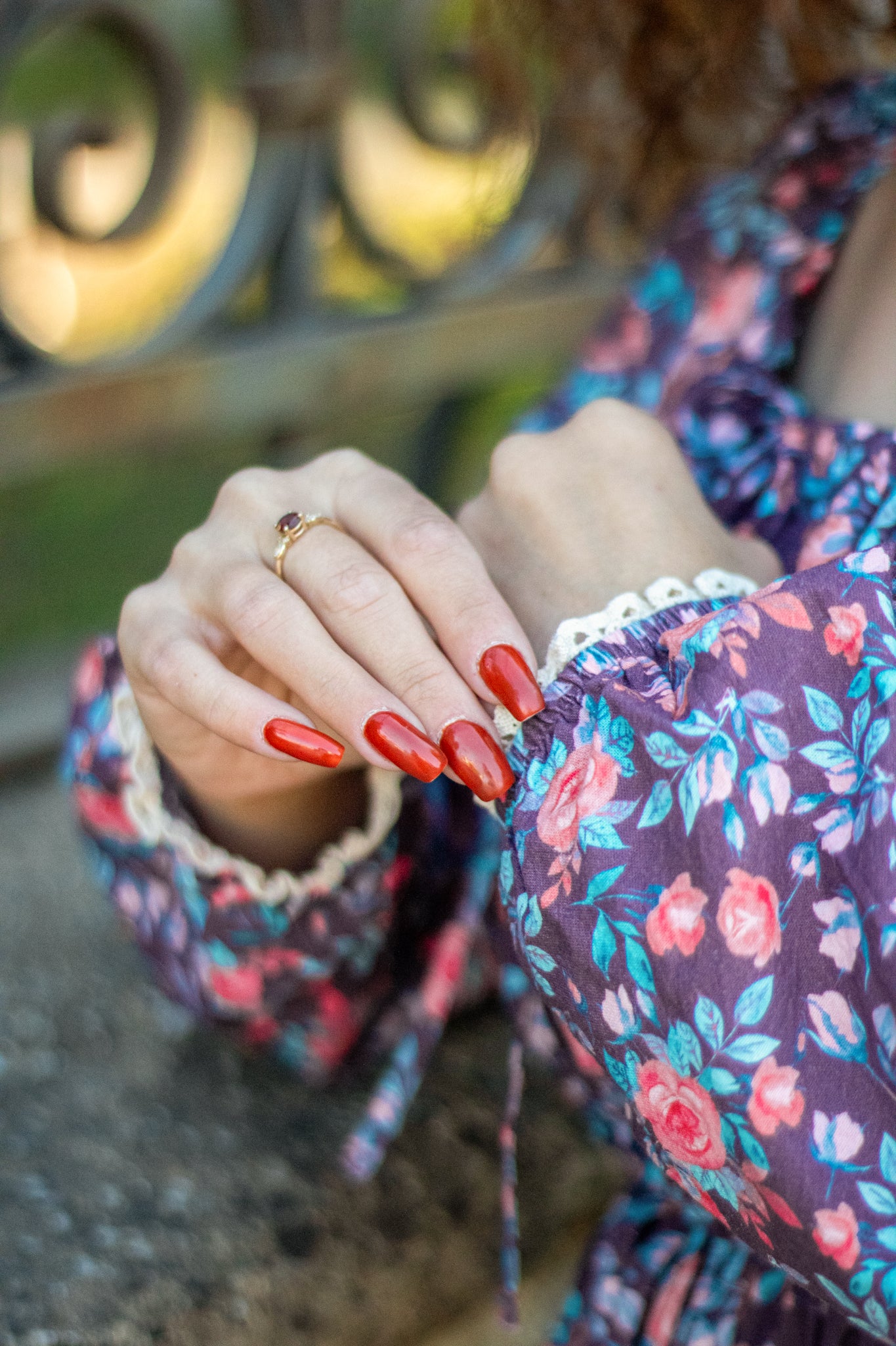 Modest nursing dress close-up with floral pattern