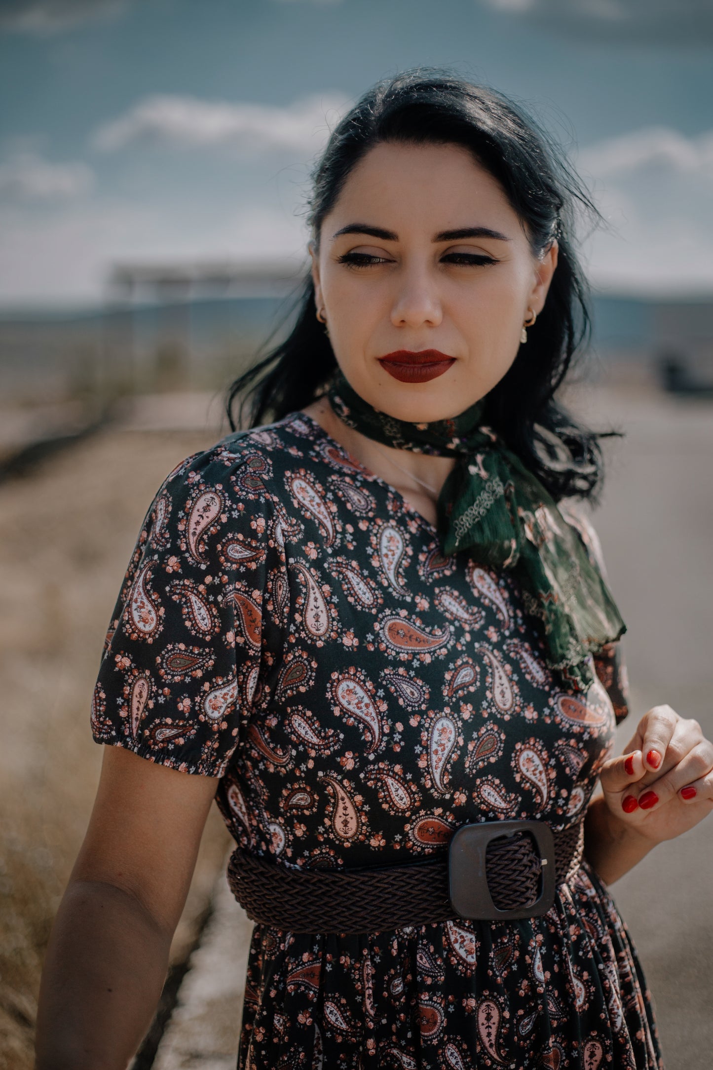 woman wearing a modest nursing floral dress