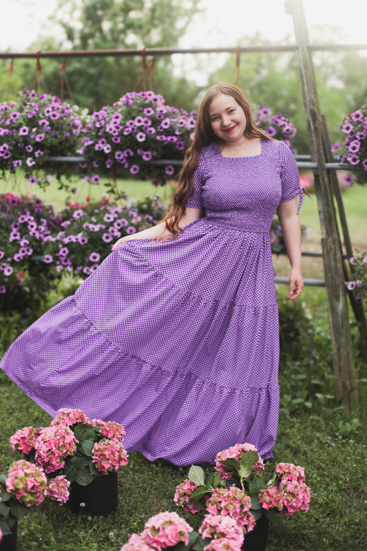 Morning Glory Gingham ~ three-tiered Nightingale Dress