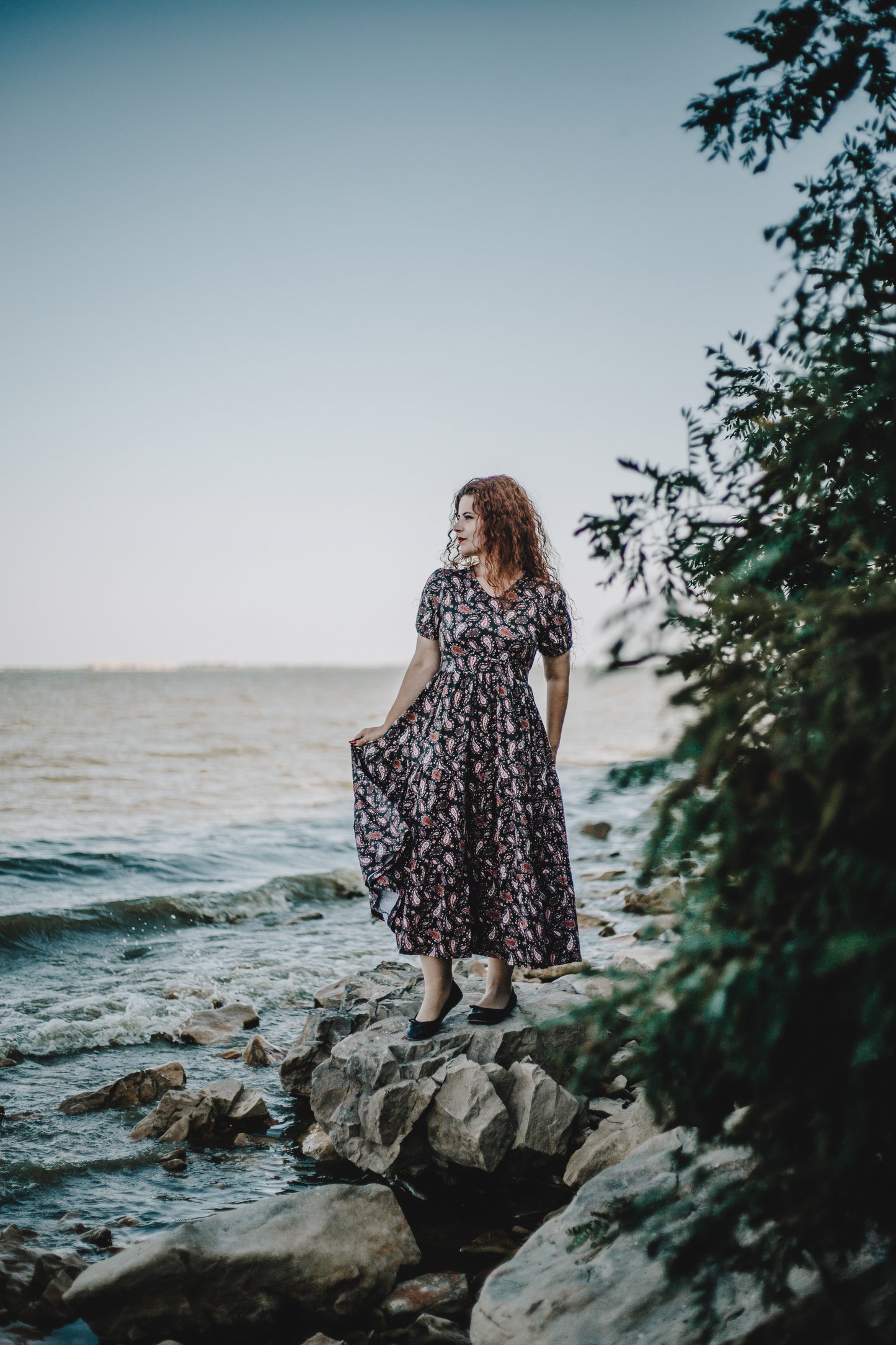 woman wearing a modest nursing floral dress