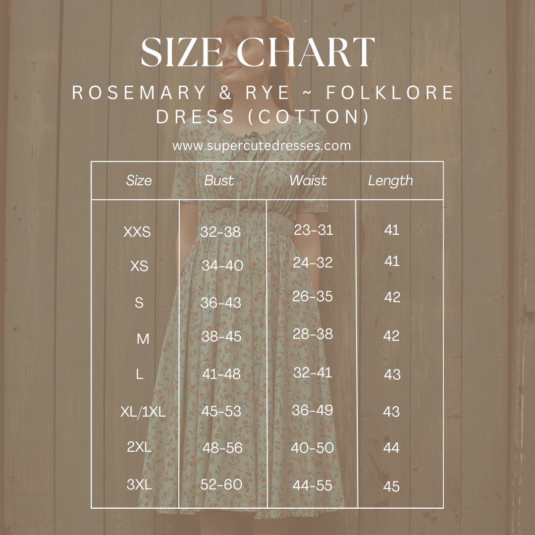Size chart for modest nursing dress