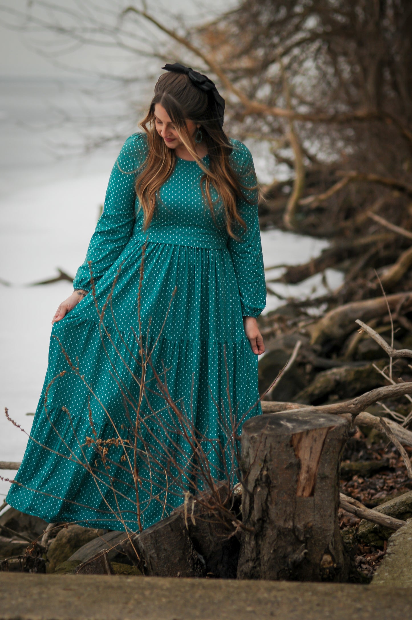 woman wearing modest nursing dress