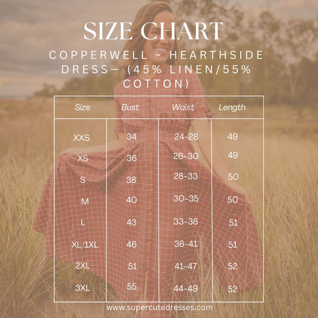 Hearthside dress size chart measurements