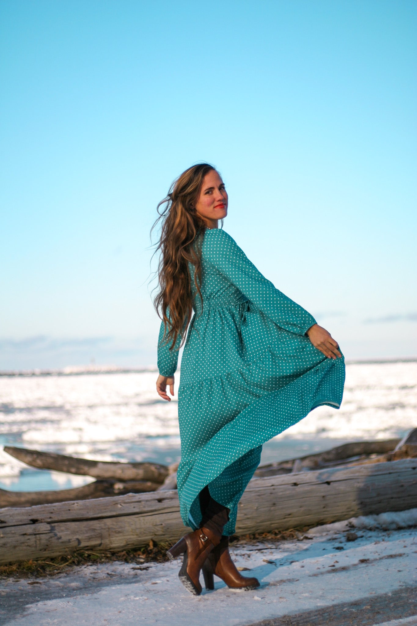 woman wearing modest nursing dress