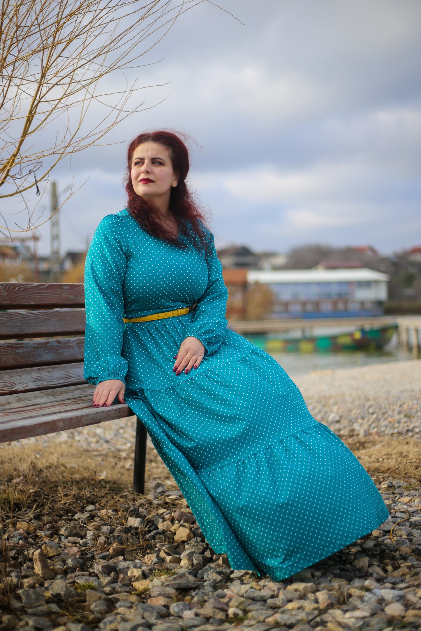 woman wearing modest nursing dress