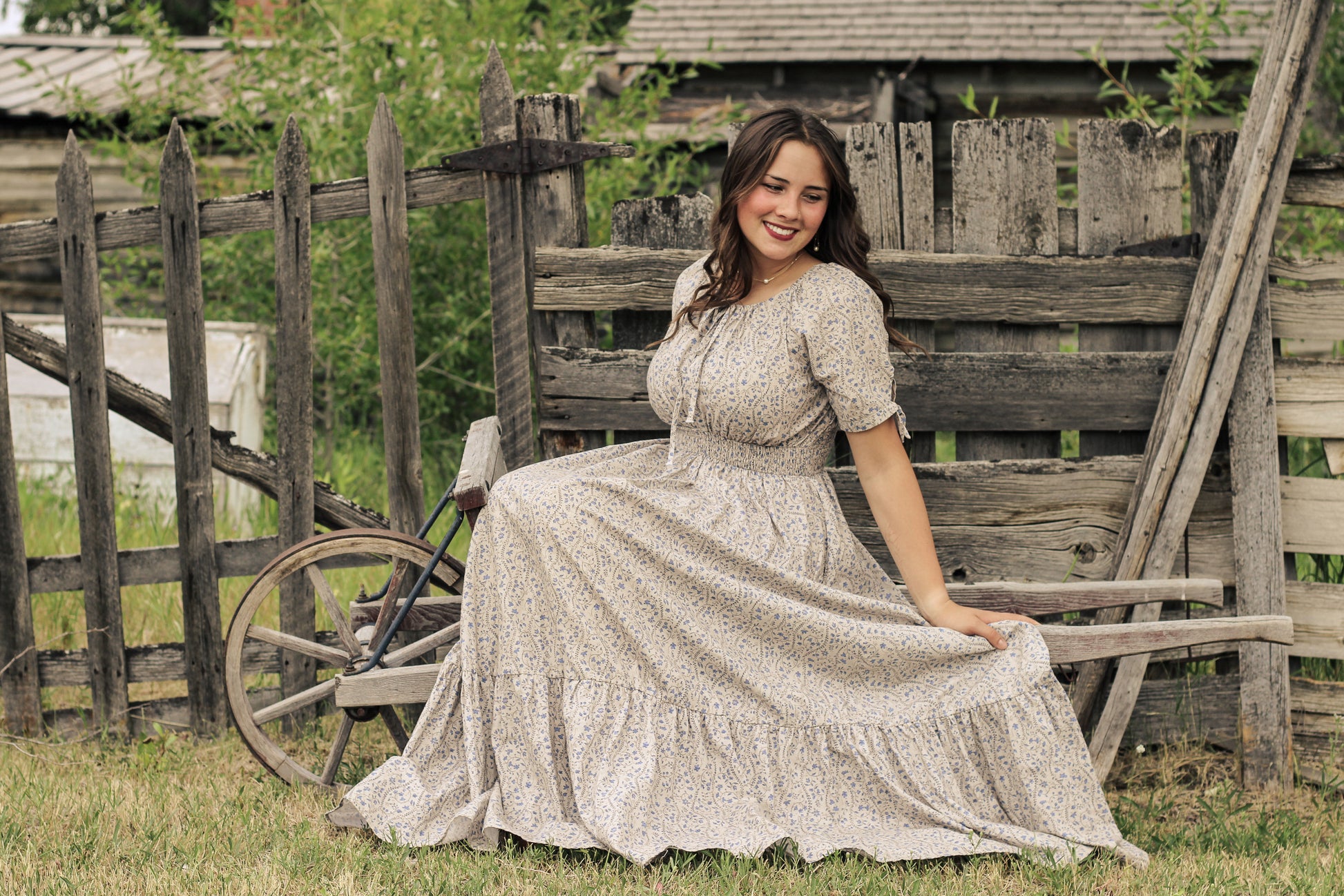 woman in patterned modest nursing dress