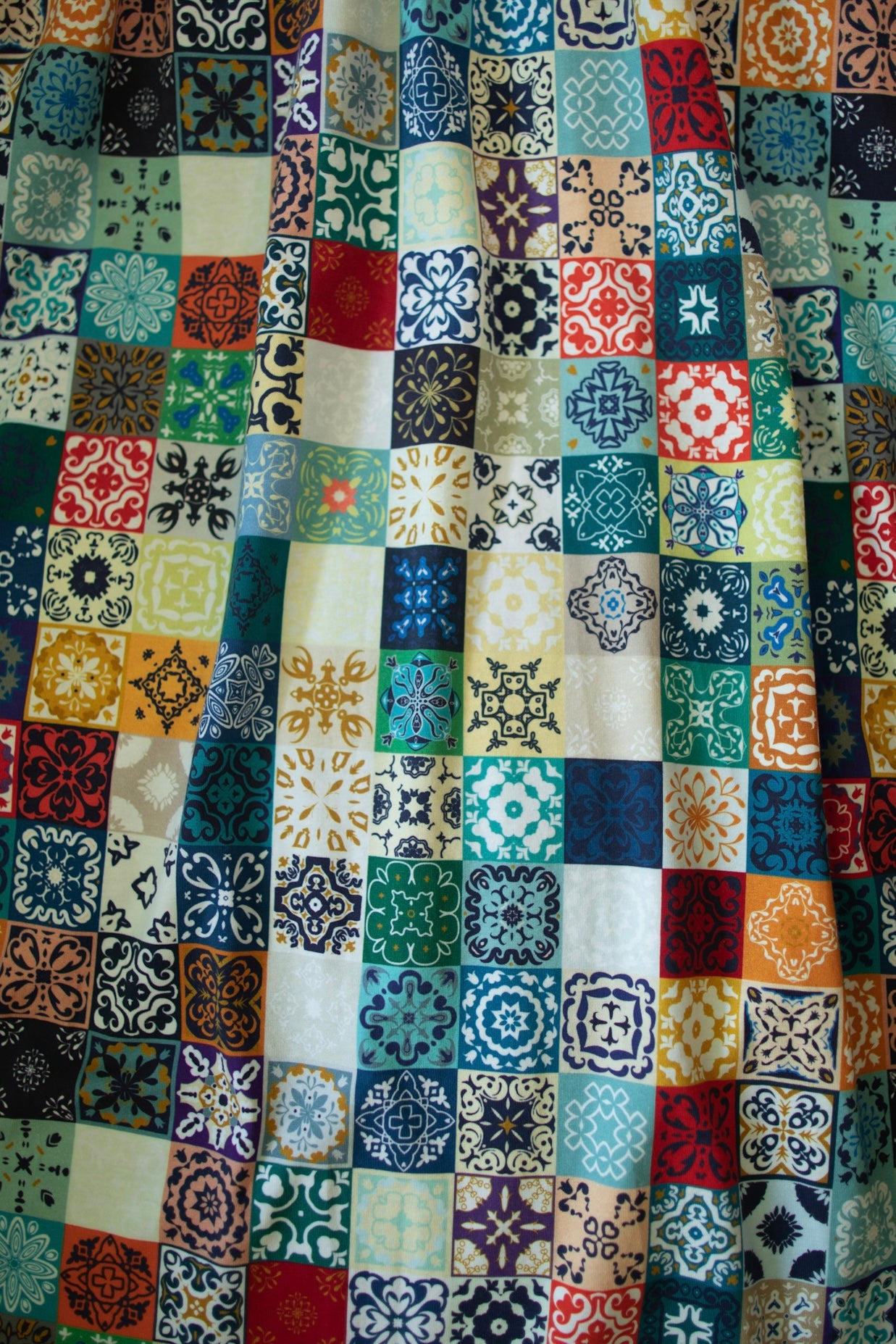 Multicolored fabric with geometric pattern