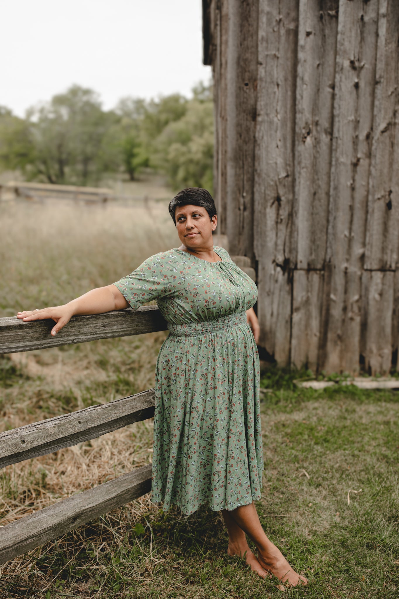 Woman in modest nursing dress outdoors