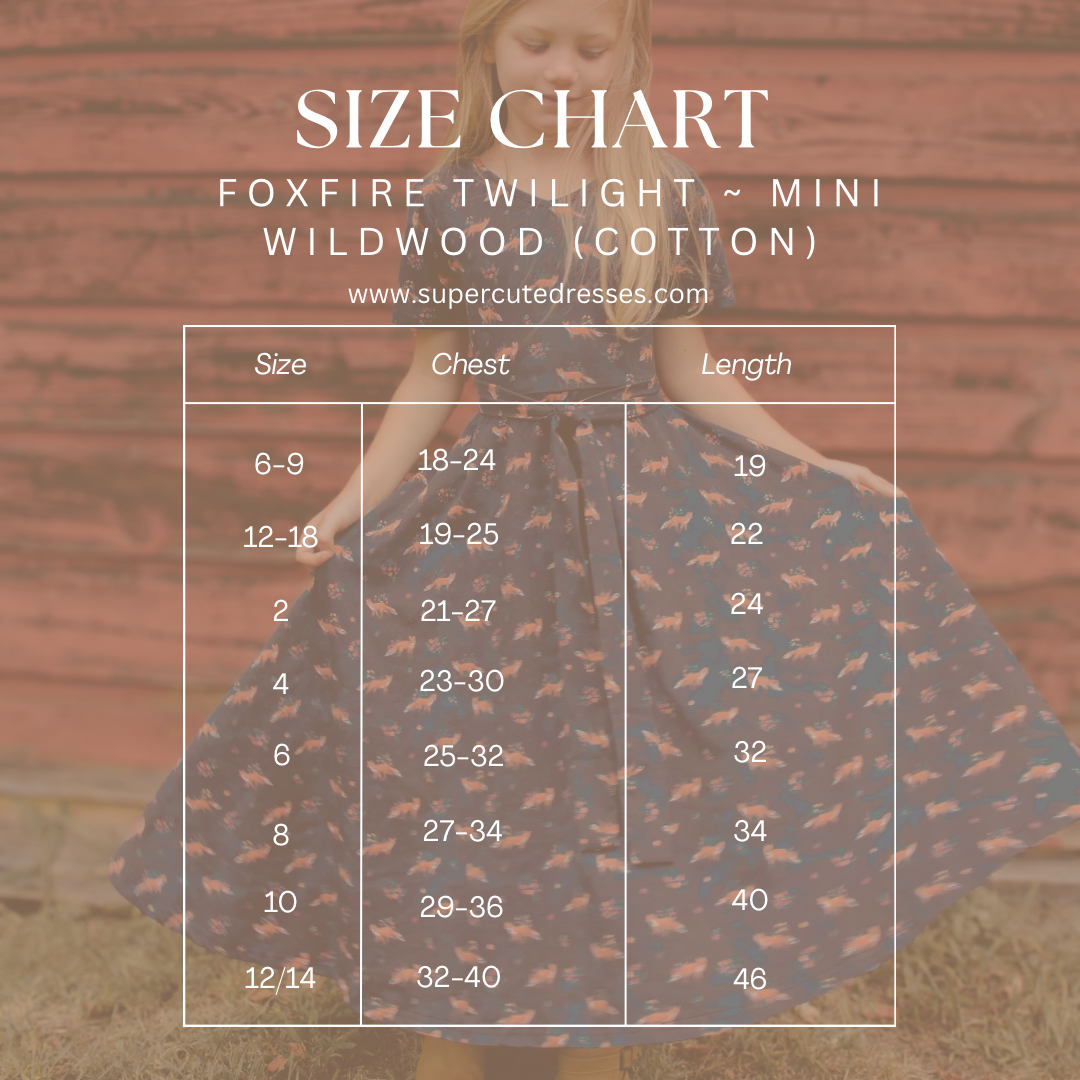 Size chart for modest dresses