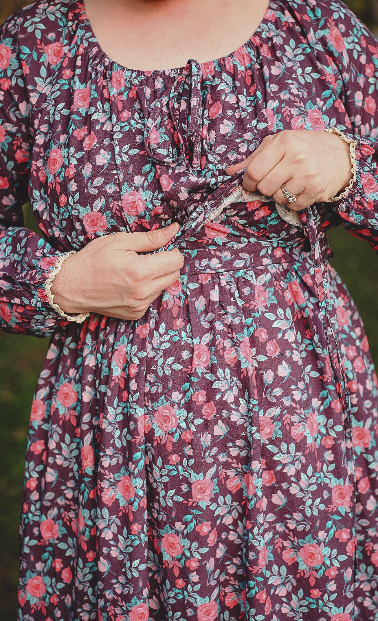 modest nursing floral dress portrait