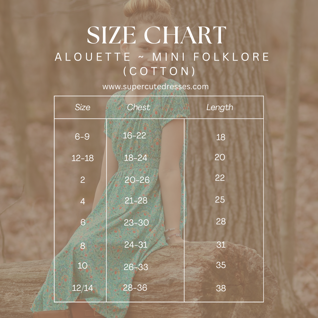 modest green dress size chart