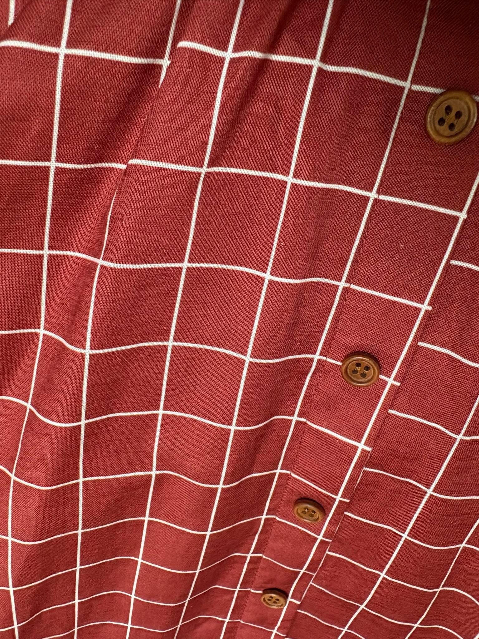 Red checkered dress fabric detail buttons