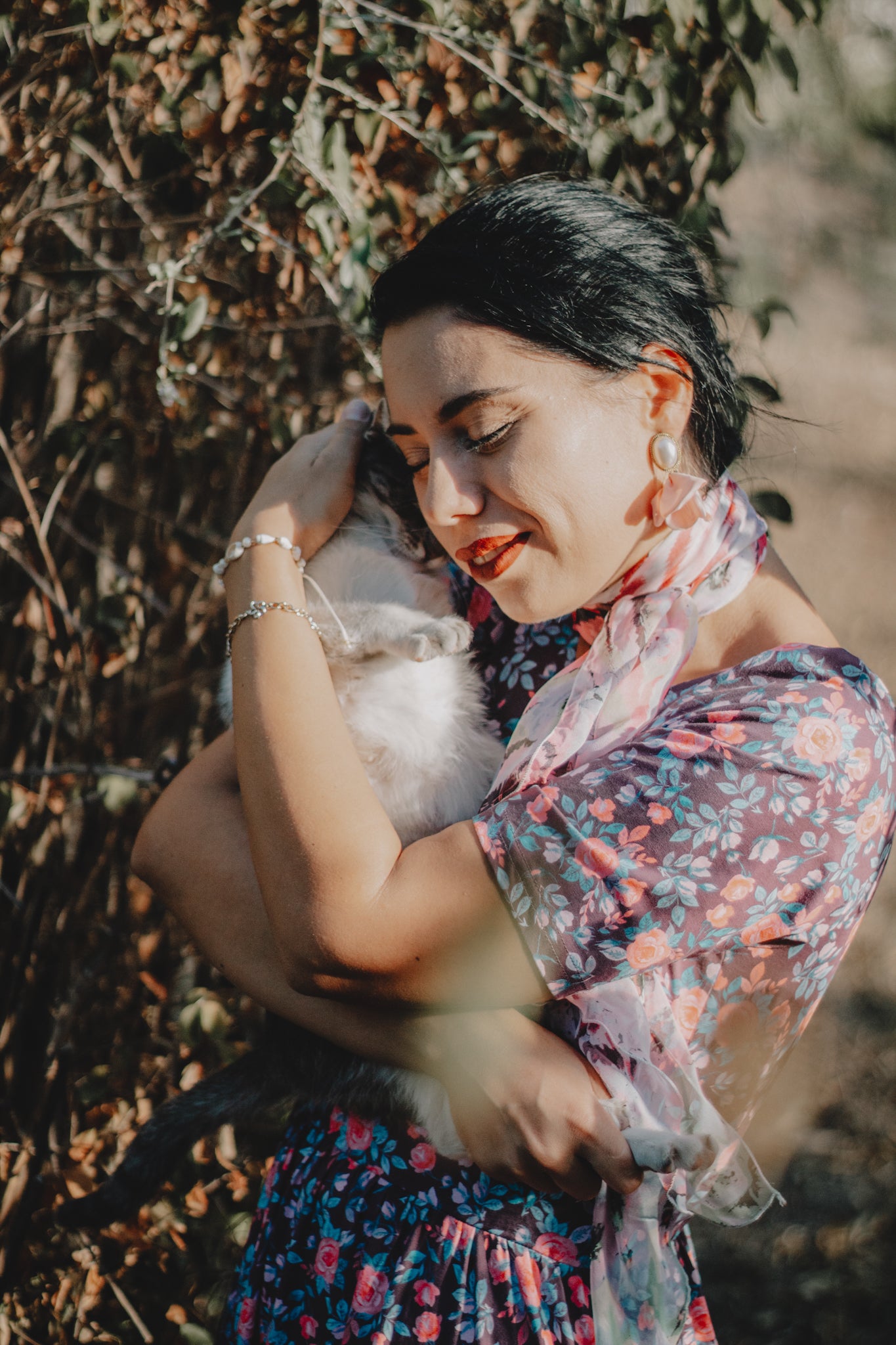 woman wearing a modest nursing floral dress
