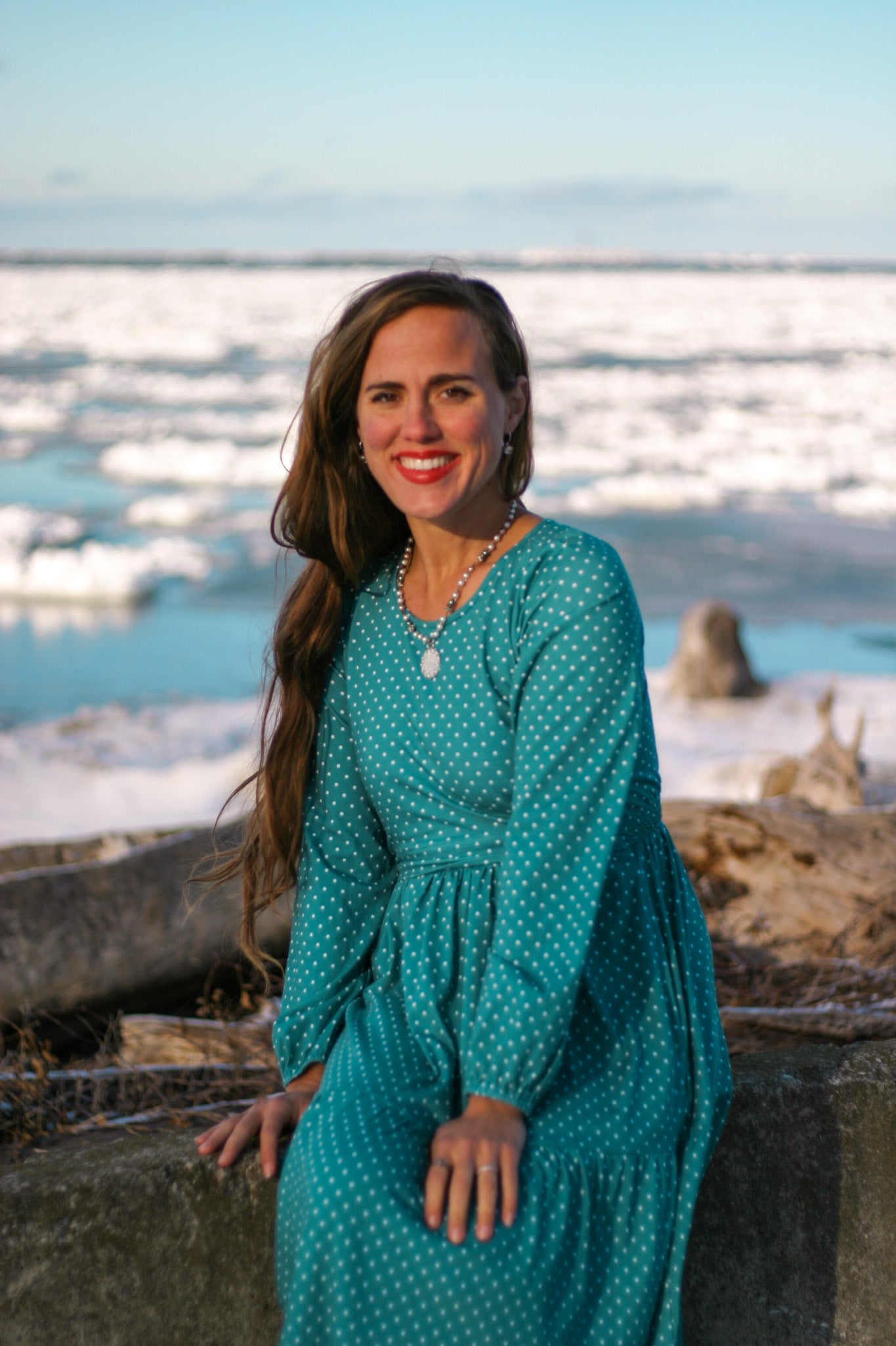 woman wearing modest nursing dress