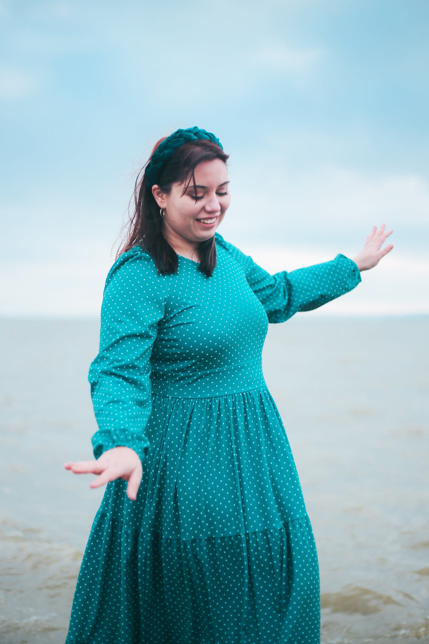 woman wearing modest nursing dress