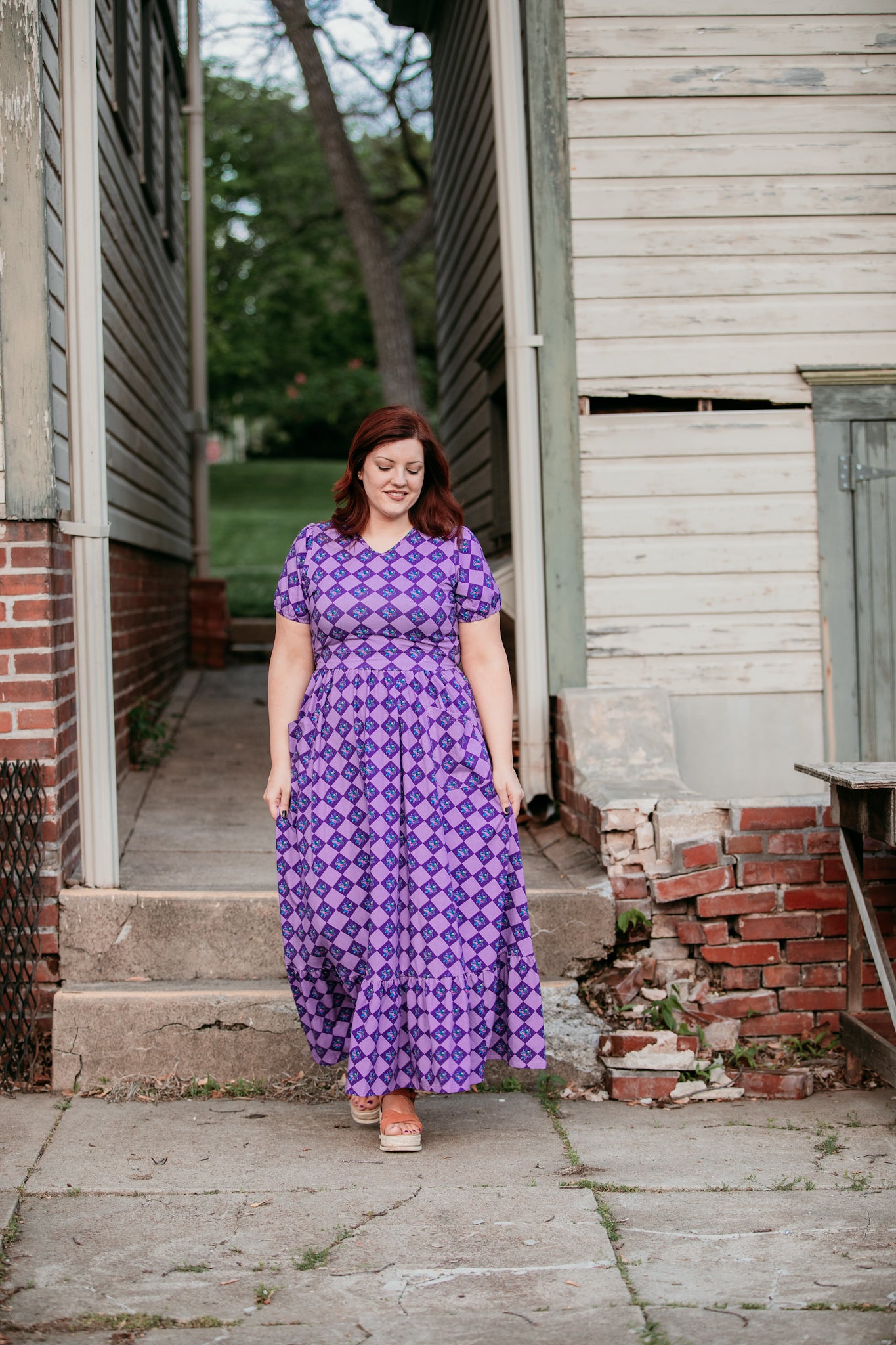 woman wearing modest nursing dress