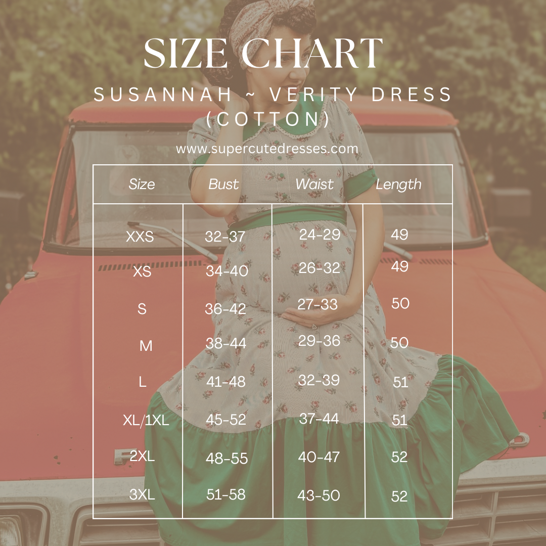 green and white striped modest nursing dress size chart