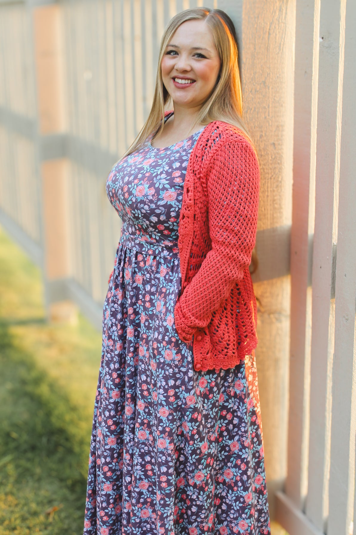 woman wearing a modest nursing floral dress