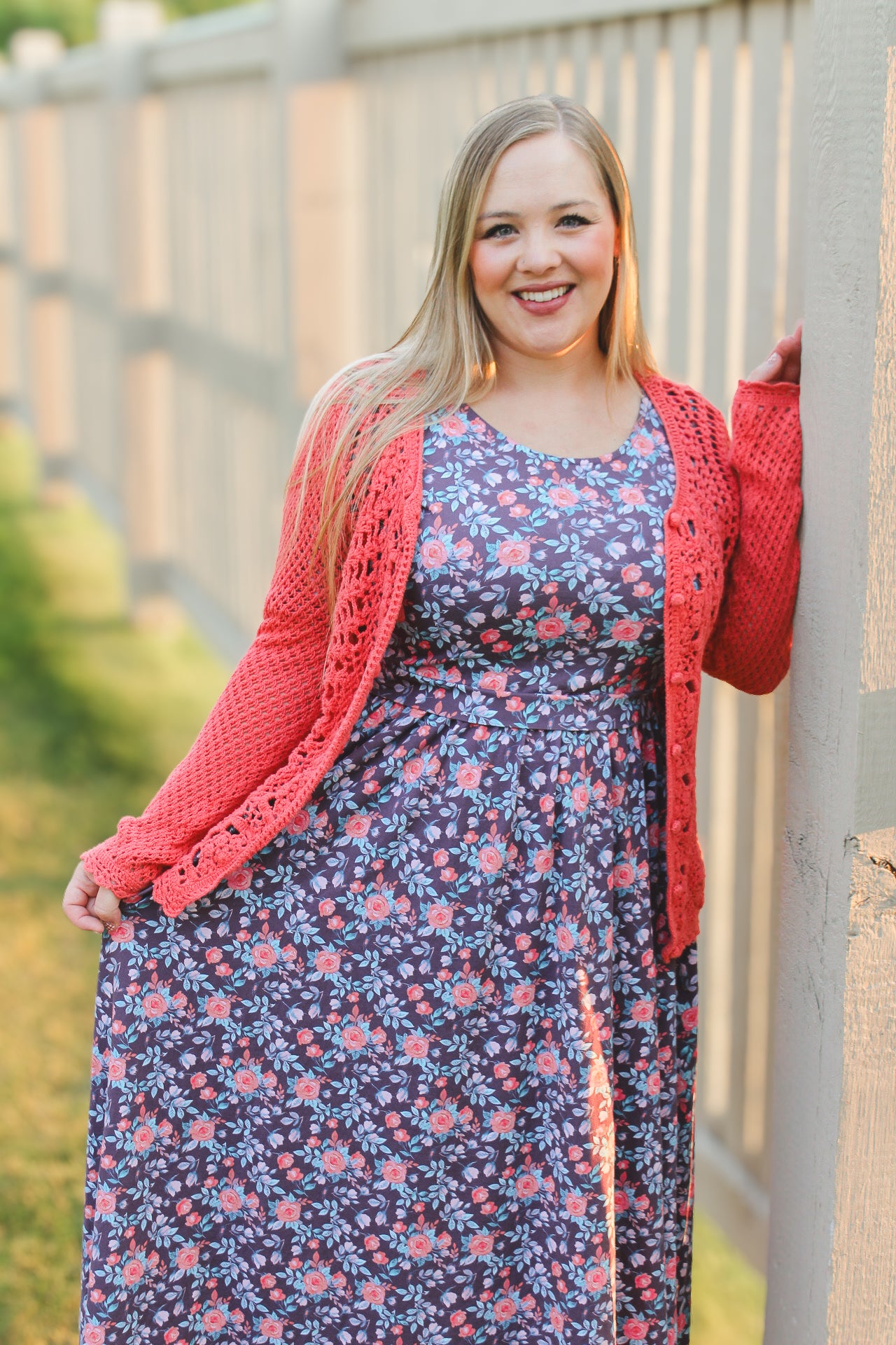 woman wearing a modest nursing floral dress
