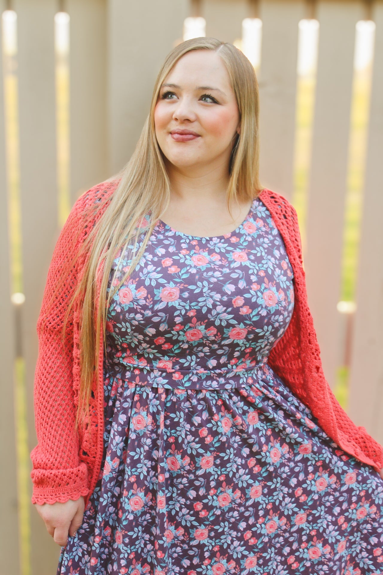 woman wearing a modest nursing floral dress