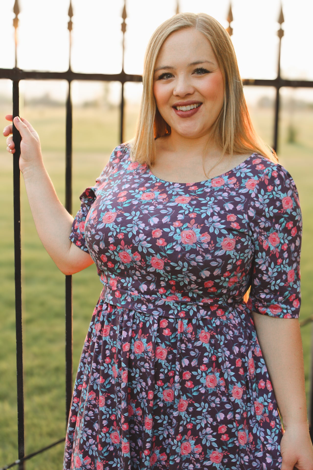 woman wearing a modest nursing floral dress