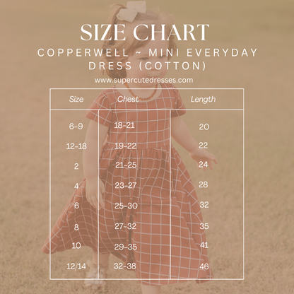 Size chart for modest nursing-friendly dress.