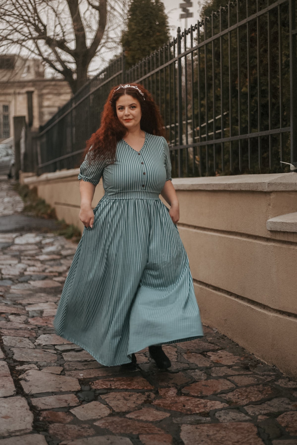 Yuletide Pinstripes ~ Rowena Maxi