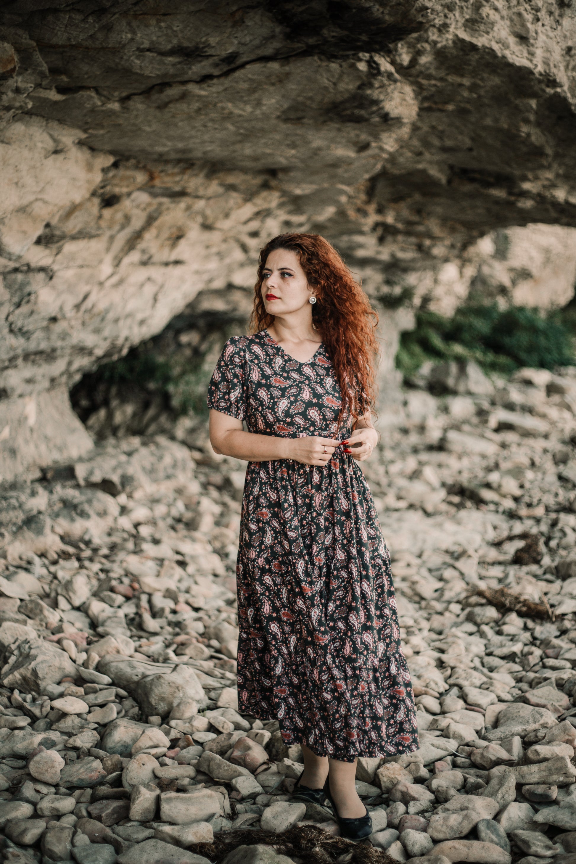 woman wearing a modest nursing floral dress